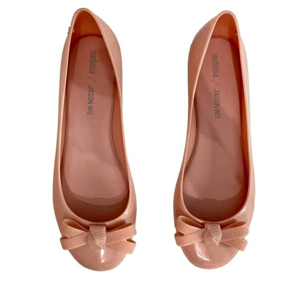MELISSA DORA X JASON WU BLUSH PINK PLASTIC VANILLA SMELL BOW BALLERINA SHOES - 9 - Picture 5 of 9